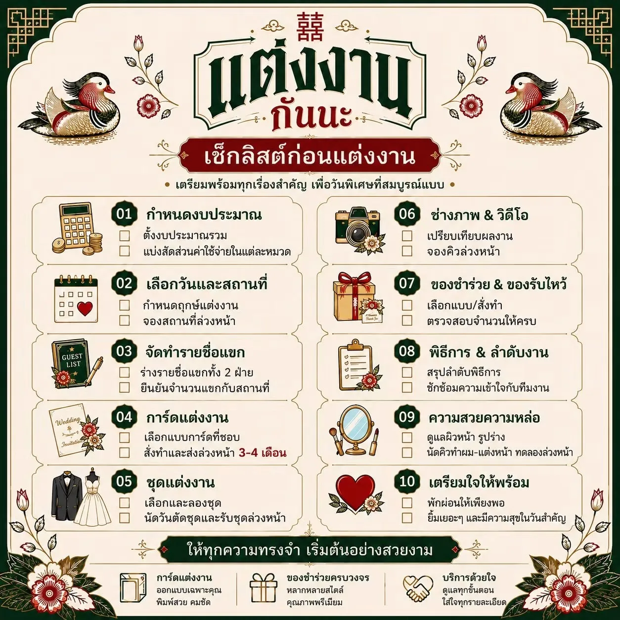 เช็กลิสต์ก่อนแต่งงาน 10 หมวดที่ต้องเตรียม